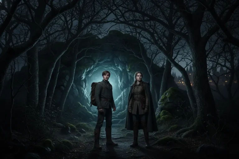 Jonas e Martha na entrada da caverna de Winden, prontos para desvendar o final de Dark.