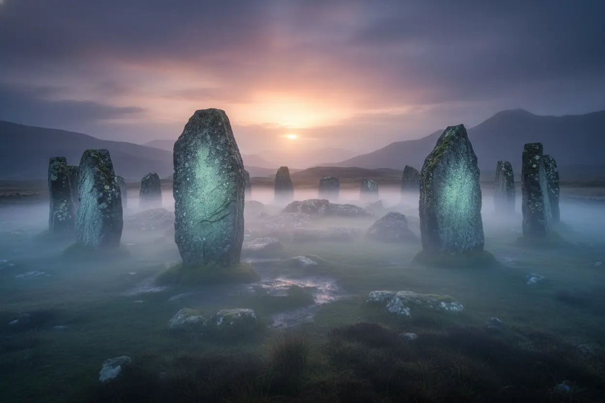 Círculo de pedras antigo na Escócia, portal para viagem no tempo em Outlander.