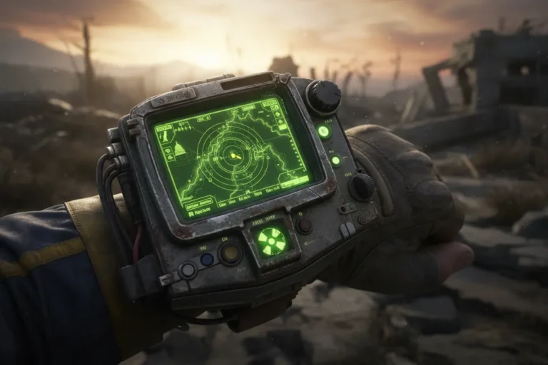 Pip-Boy em close-up, remetendo à fidelidade da fallout série amazon é fiel ao jogo análise.